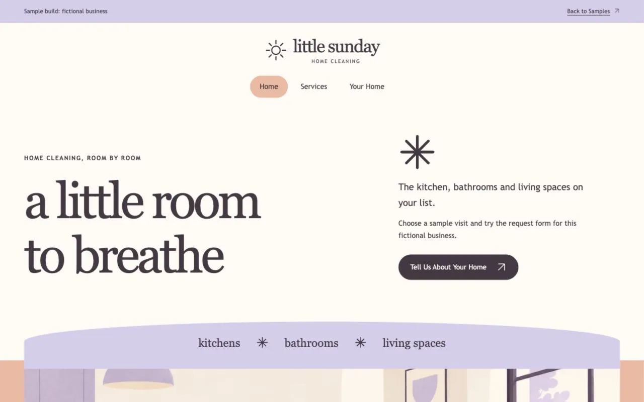 Screenshot of Little Sunday Cleaning, a sample website for a fictional business